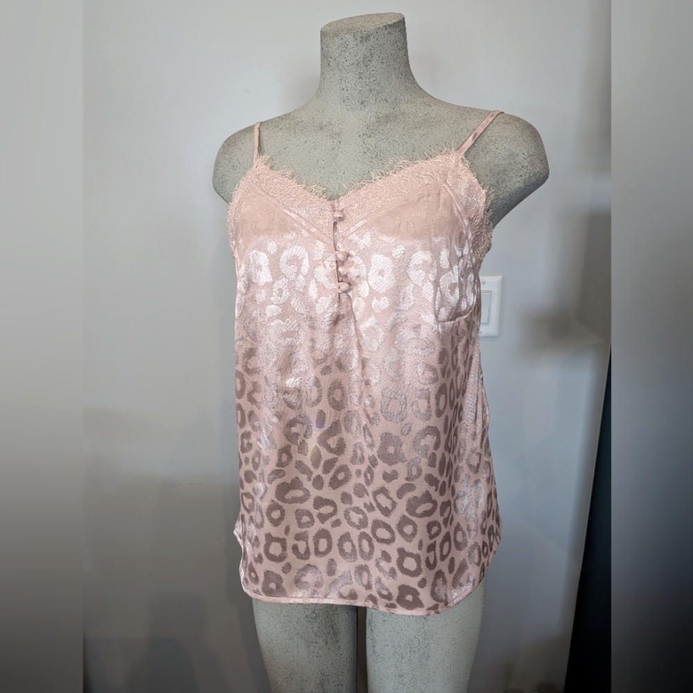 The Rolling Stones Malibu Pink Leopard Print Silky Camisole Size M